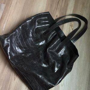 LPA Leather Croc-Embossed Tote Bag - Black